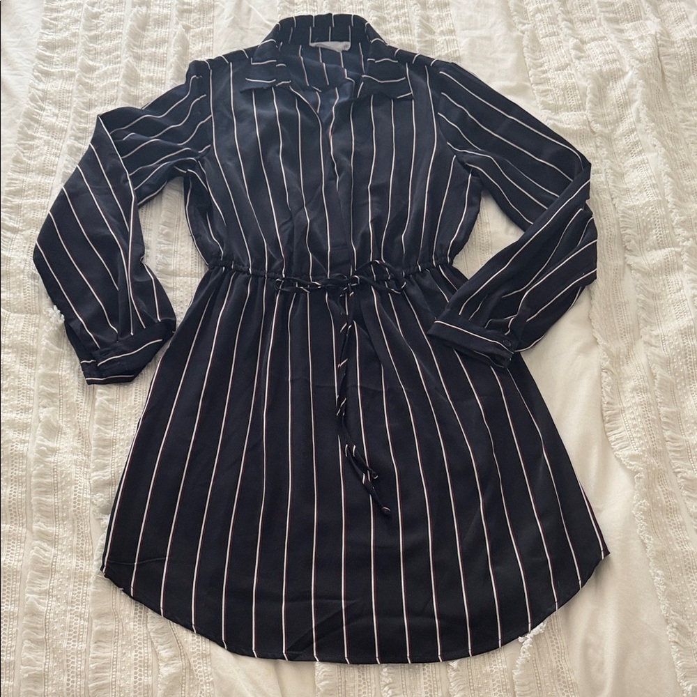 Lush Black and White Striped Long Sleeve Dress